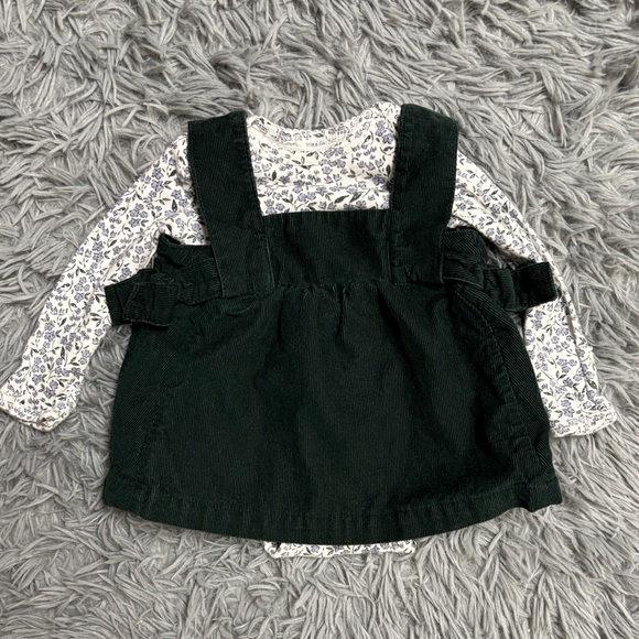 Carter's Other - Dark Green Corduroy Pinafore Dress with Floral Onesie